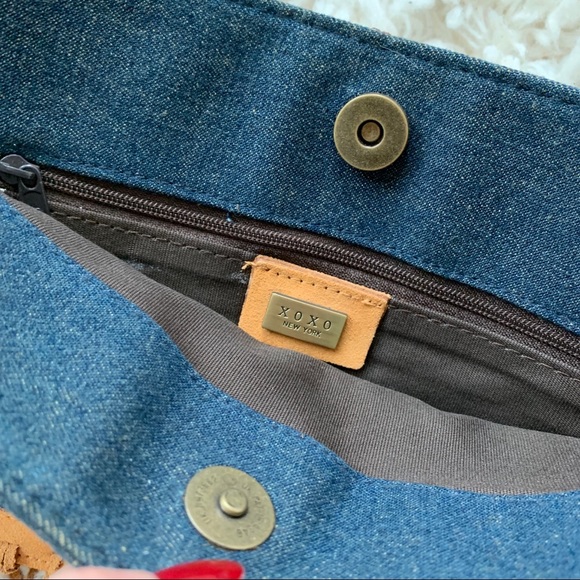 Vintage XOXO Crossbody Handbag Denim Fringe - Picture 7 of 8